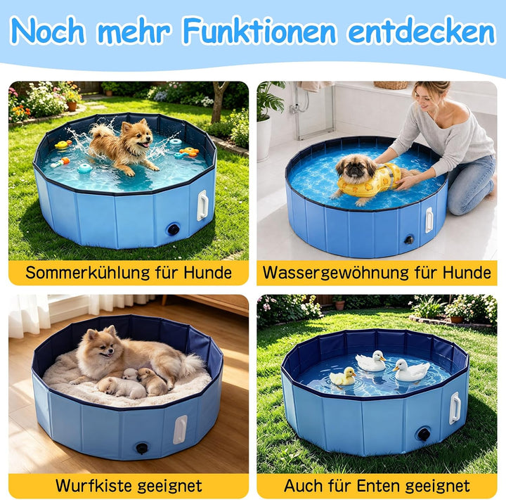 DEWEL Hundepool Faltbar Ø80 x H30 cm für kleine Hunde | 5 mm verstärkte MDF-Struktur, Ideal zur Abkü