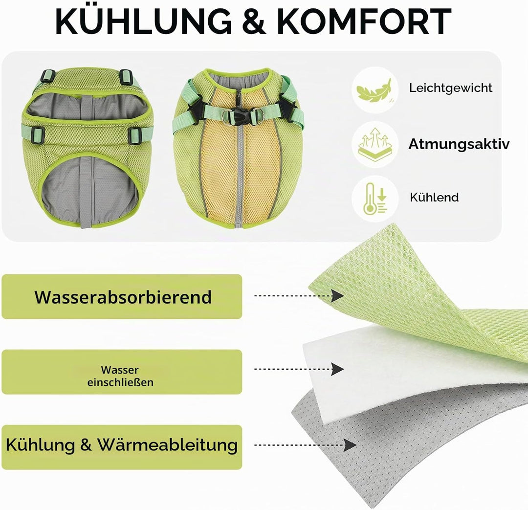 Kühlweste für Hunde Mit Geschirr,Atmungsaktive Hundekühlweste für mittelgrosse Hunde, Verdunstungskü