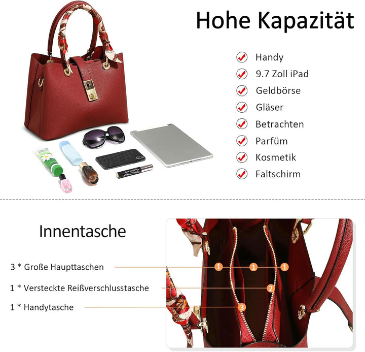 FOLOVEYA Mode Damen Handtasche Shopper Umhängetasche Frauen Schultertasche Elegant Henkeltaschen Cas