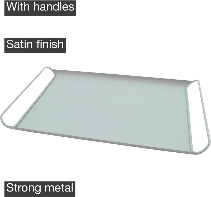 Point-Virgule Serviertablett aus Metall mit Handgriffe, Trendiger deko tablett für Küche, Salbeigrün