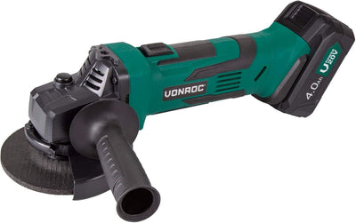 VONROC Winkelschleifer VPower 20V, 115 mm - Komplettset mit 1x 4.0Ah Akku, Schnellladegerät, Seiteng