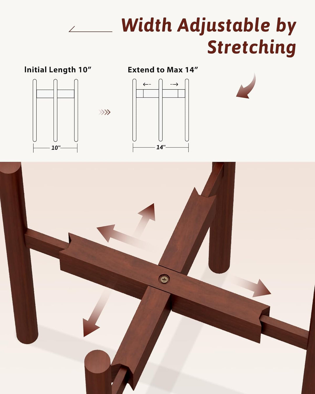 Bamworld Pflanzenständer Indoor Einstellbar, Bambus Blumentopf Ständer 20-30 cm, Pflanzenhocker Holz