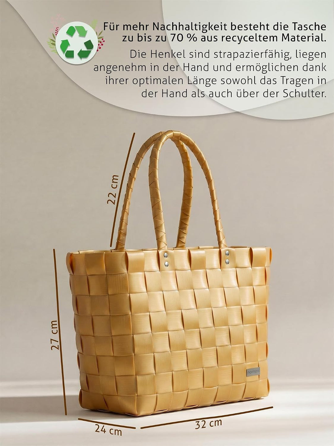 normani Flecht-/Einkaufskorb - inkl. eingenähter Innentasche für Schlüssel, Handy etc - grosser Shop