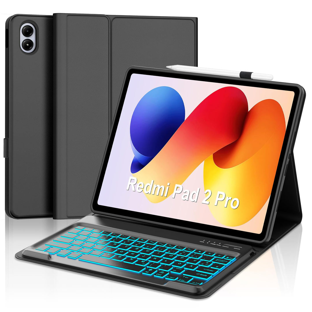 IVEOPPE Hülle mit Tastatur für Xiaomi Redmi Pad 2 Pro 12,1 Zoll, Bluetooth Magnetisch Beleuchtung Ta