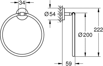 GROHE Start Cosmopolitan - Handtuchring (Material: Glas/ Metall, vedeckte Befestigung, zum Kleben od