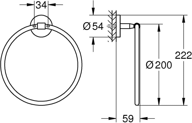 GROHE Start Cosmopolitan - Handtuchring (Material: Glas/ Metall, vedeckte Befestigung, zum Kleben od