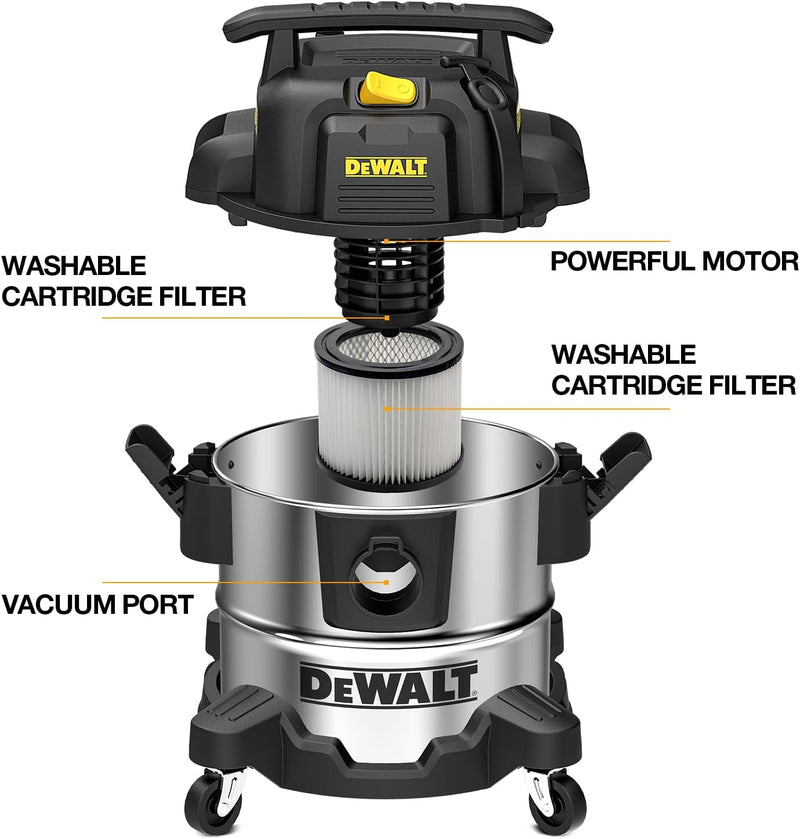 DeWALT 25L Edelstahl Nass- & Trockensauger, Industriestaubsauger mit Blasfunktion, 1050 W, DXV25S, T