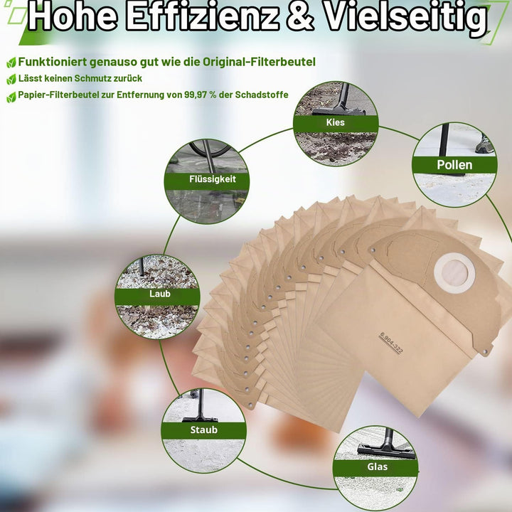 Rebirthcare 15 Stück 6.904-322.0 Staubsaugerbeutel für Kärcher WD2 Beutel Filtertüten WD2 Premium MV