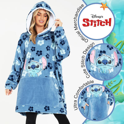 Disney Übergrosse Hoodie Decke Damen Stitch Oversized Kapuzenpullover Madchen Blau