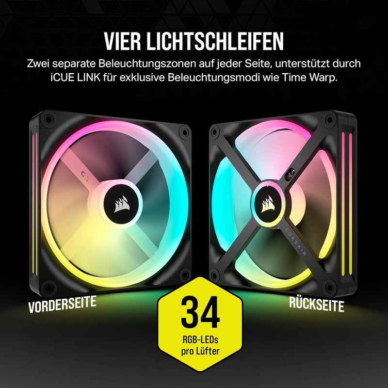 Corsair iCUE LINK QX140 RGB 140mm Magnetic Dome RGB Lüfter - Schwarz Nur Fans Einfach (140mm) Schwar