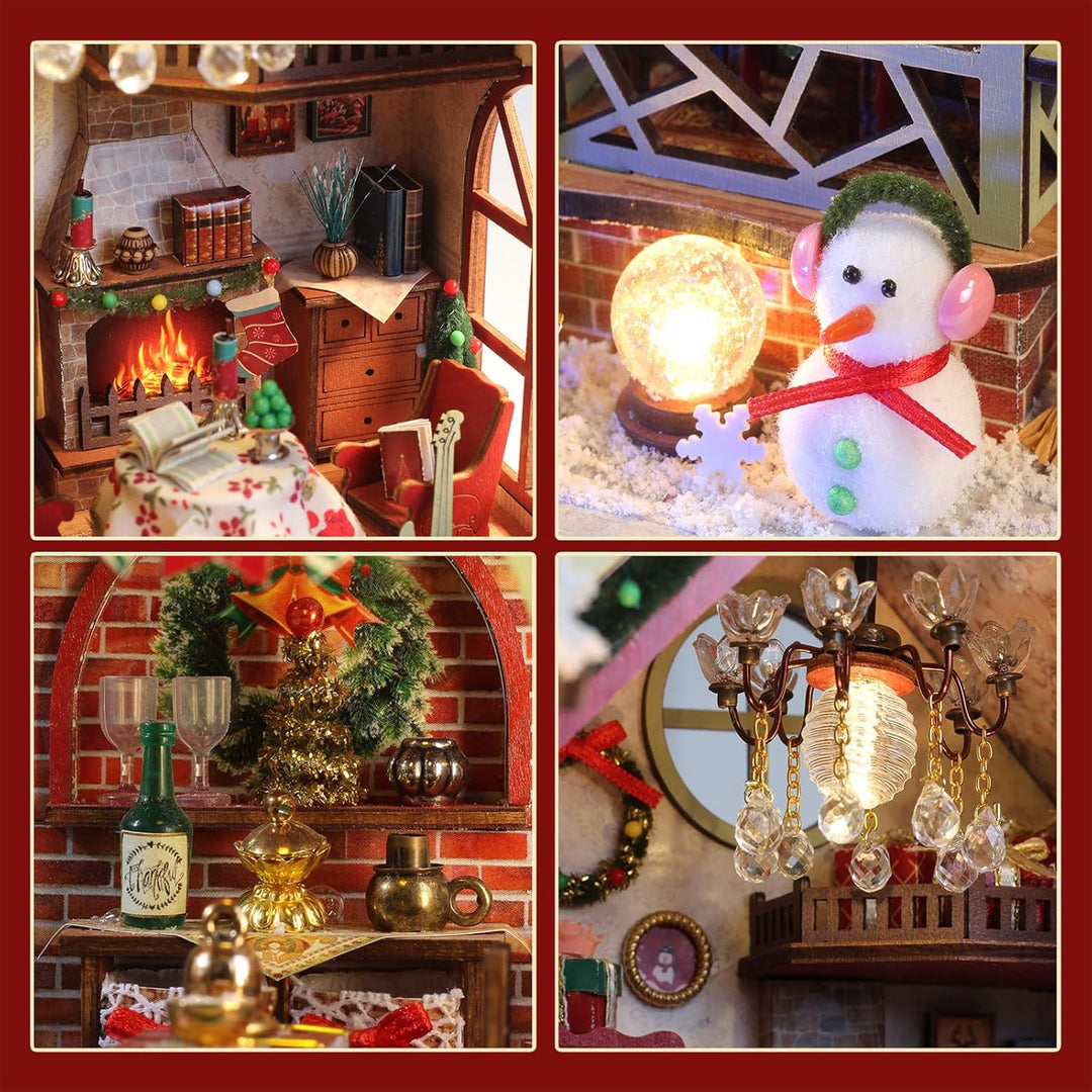Cuteefun Miniatur Haus Selber Bauen Weihnachten, DIY Miniature House mit LED Licht, 3D Holz Puzzle &amp;
