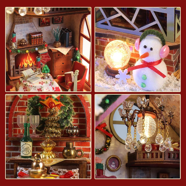 Cuteefun Miniatur Haus Selber Bauen Weihnachten, DIY Miniature House mit LED Licht, 3D Holz Puzzle &amp;