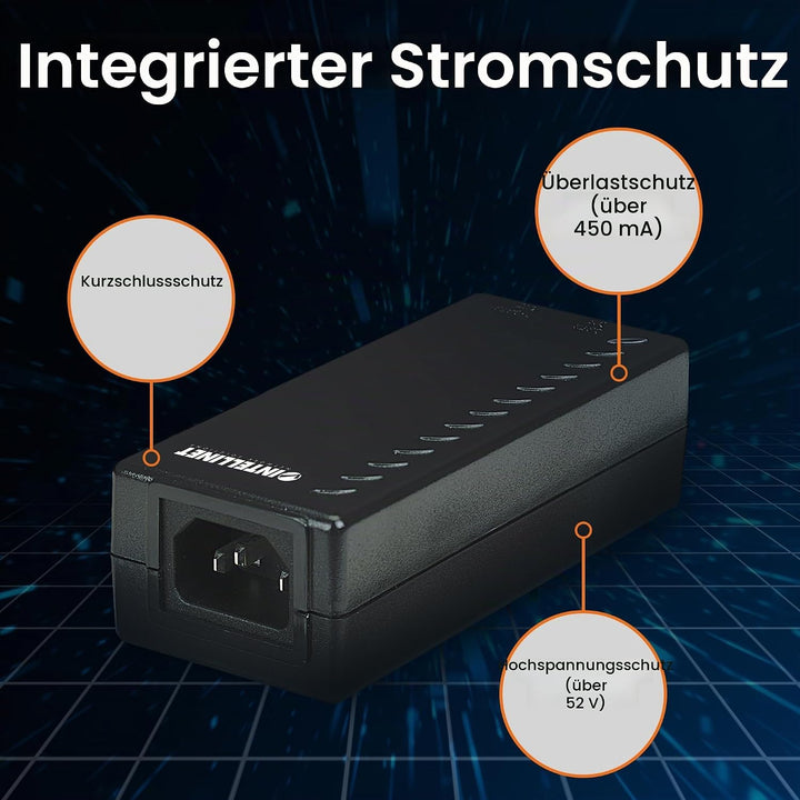 INTELLINET 524179 Power over Ethernet Injektor - PoE-Injektor 1 Port, 48V DC,,Netzwerkswitch, PoE Ad