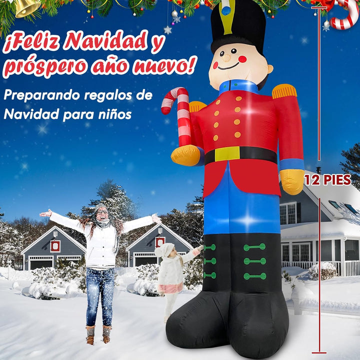 Danxilu 3,6m Aufblasbarer Nussknacker Soldat mit Zuckerstange Weihnachts Dekoration für Draussen Ein