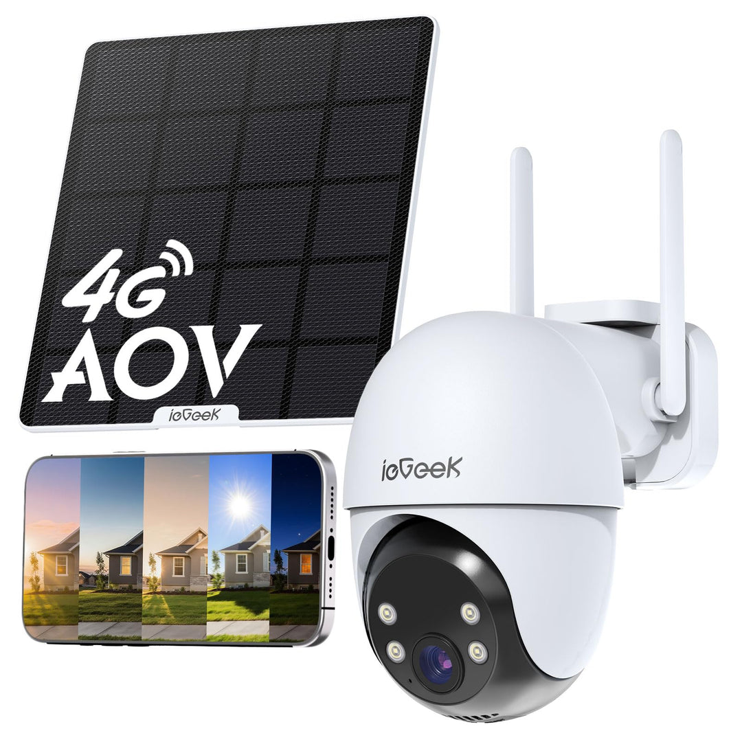 ieGeek 24/7 Aufzeichnung AOV 4G LTE Überwachungskamera Aussen mit SIM ohne WiFi, 360° PTZ, 2K 3MP, K