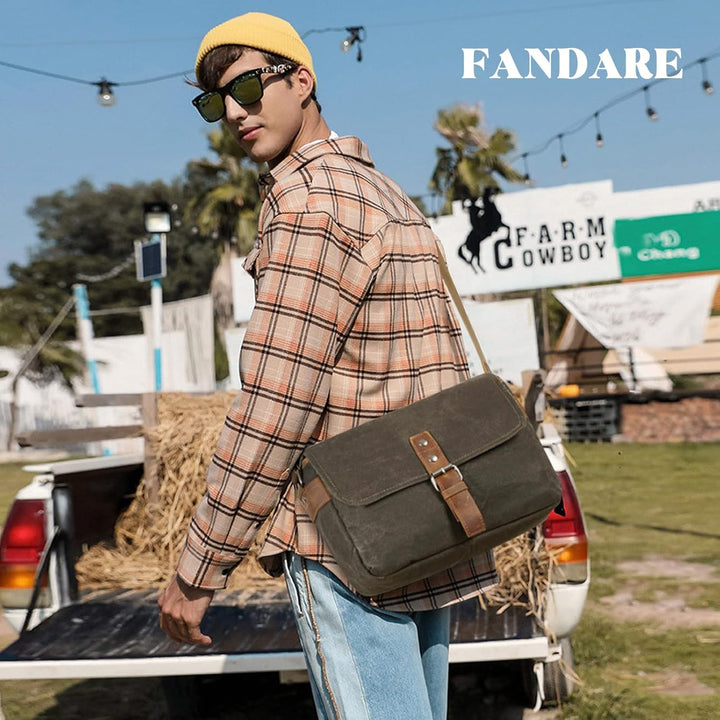 FANDARE Retro Kamera Umhängetasche Herren Segeltuch Arbeitstasche Damen Messenger Bag Schultertasche