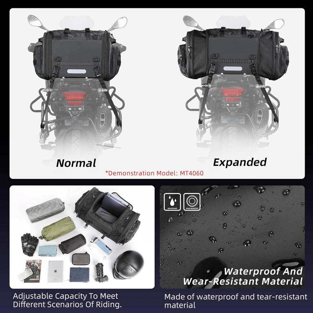 Rhinowalk Motorrad Sitztaschen 33-45L Wasserdicht Motor Rücksitztasche Gepäcktasche Hecktasche Erwei