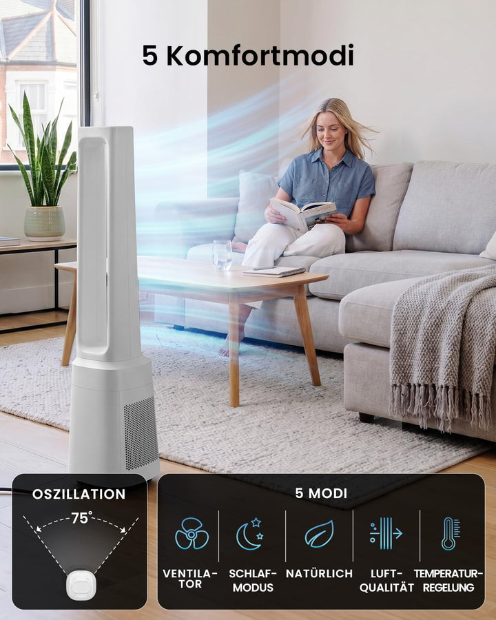 Pro Breeze 105cm rotorloser Ventilator mit Luftreiniger, Turmventilator sehr leise mit Fernbedienung