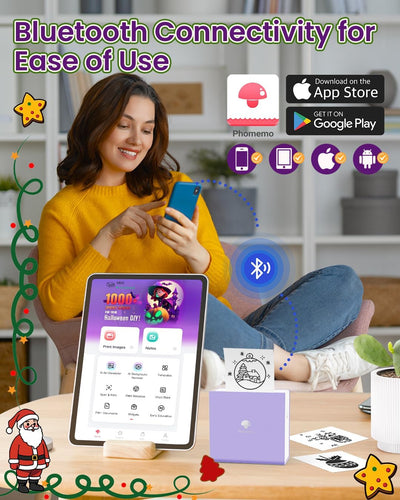 Phomemo M02 Mini Tragbarer Fotodrucker, Drahtloser Bluetooth Smartphone Drucker, Kleiner Thermo-Etik