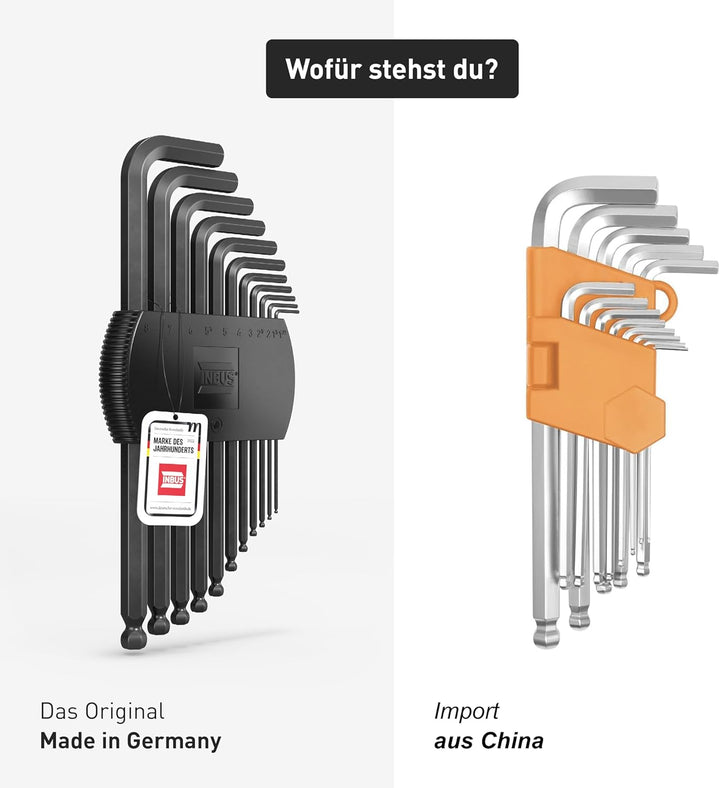 INBUS® 74711 Winkelschraubendreher Set 11tlg, 1.27 – 8mm, mit Kugelkopf — Made in Germany