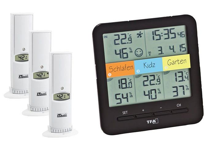 TFA Dostmann 30.3060.01 Funkthermo-Hygrometer Klima Home, schwarz (Schwarz mit Batterien), Schwarz m