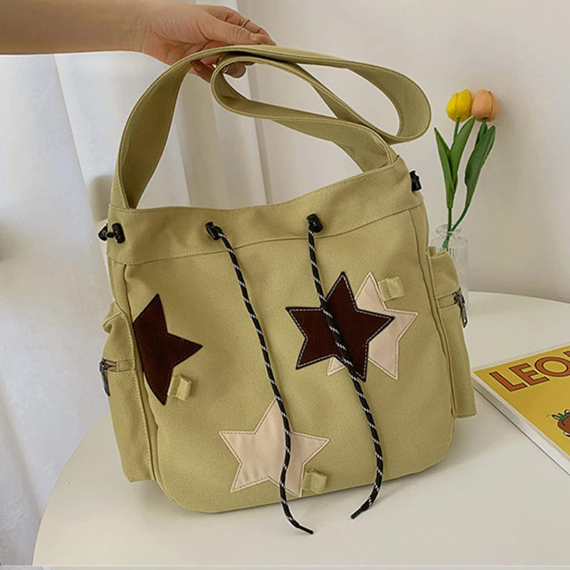 CORIOS Canvas Schultertasche Kordelzug Handtasche Grosse Kapazität Henkeltaschen Casual Umhängetasch