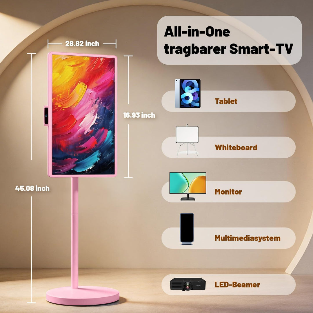 VLH 32 Zoll Portable TV, Mobiler Tragbarer Fernseher auf Rollen, Android 15, EDLA-Zertifiziert, 8G+1