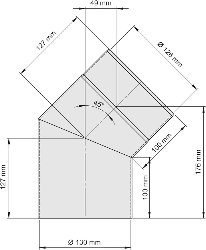 Ø 130 mm - Bogen 45° Schwarz Bogen 45° - Ø 130 mm Schwarz, Bogen 45° - Ø 130 mm Schwarz