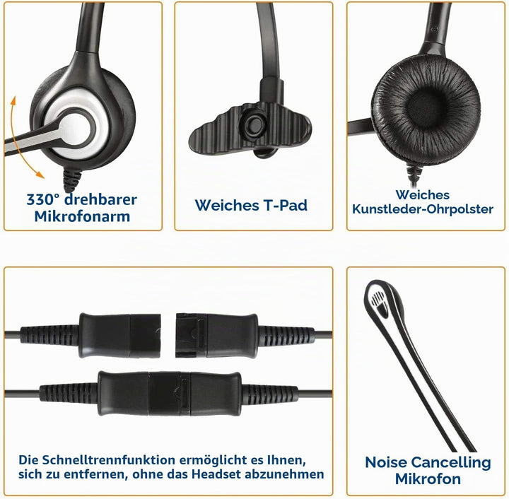 2,5mm Schnurlos Telefon Headset Mono mit Noise Cancelling Mikrofon, Quick Disconnect, WANTEK Festnet