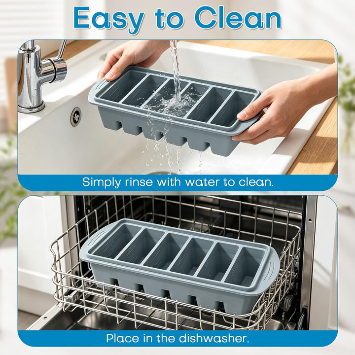 VEEKAY 2er Set Silikon Gefrierform mit Deckel, Gefriertablett, 125ml Portionsform für Suppe &amp; Brühe,