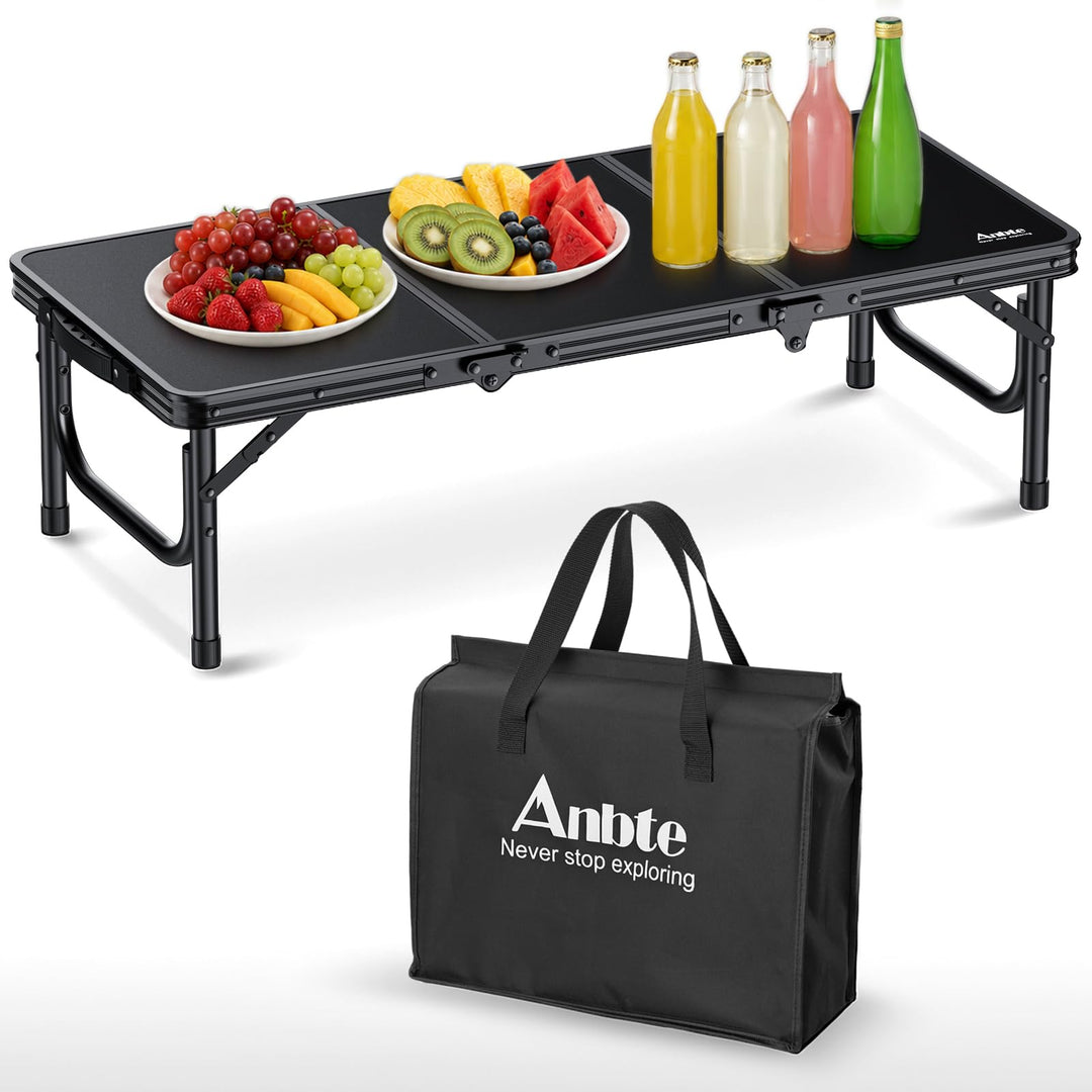 Anbte Campingtisch Klapptisch 87x40x26cm(LxBxH) mit Dicker Aluminium Rahmen Niedriger Picknicktisch