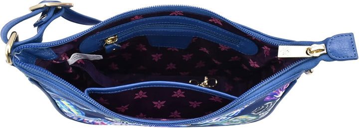 Anuschka East/West Hobo Bag - Wanderlust Kollektion - Nylonstoff mit Leder Trim und Kunstdruck Sea T