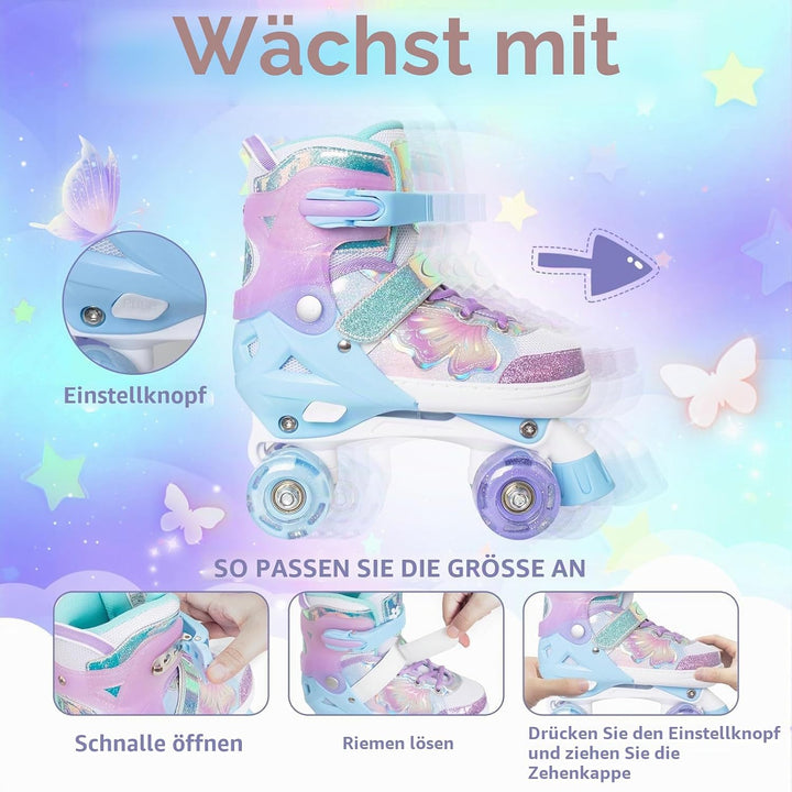Nattork Kinder Rollschuhe, Rollschuhe Mädchen mit 4 Grössen Einstellbare, Rollschuhe für Mädchen Anf