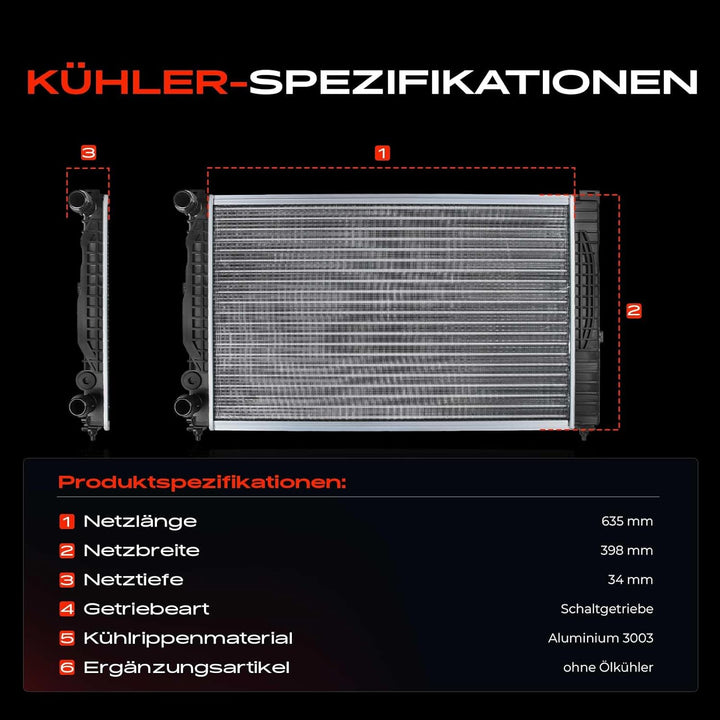 Frankberg Kühler Wasserkühler Motorkühler Schaltgetriebe Kompatibel mit A4 8D2 8D5 B5 1.6L-1.9L 1995
