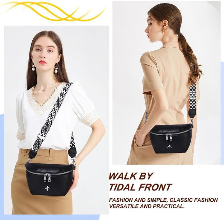 EINYNIUER Umhängetasche Damen Klein Bauchtasche Damen Stylisch Crossbag Breiter Gurt Schwarz Kreditk