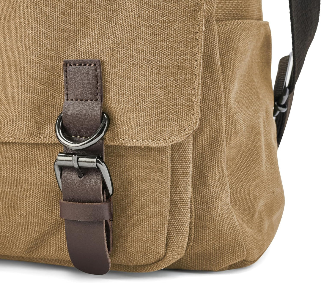 Trendhim Messenger Bag Herren | Canvas Umhängetasche mit Lederdetails &amp; Laptopfach | Schultertasche