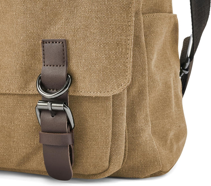 Trendhim Messenger Bag Herren | Canvas Umhängetasche mit Lederdetails &amp; Laptopfach | Schultertasche
