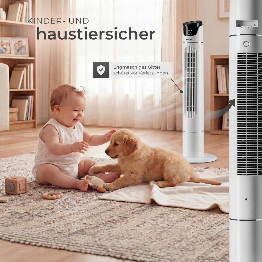 tectake® Ventilator gross mit Fernbedienung, Ventilator oszillierend mit 3 Geschwindigkeitsstufen, T