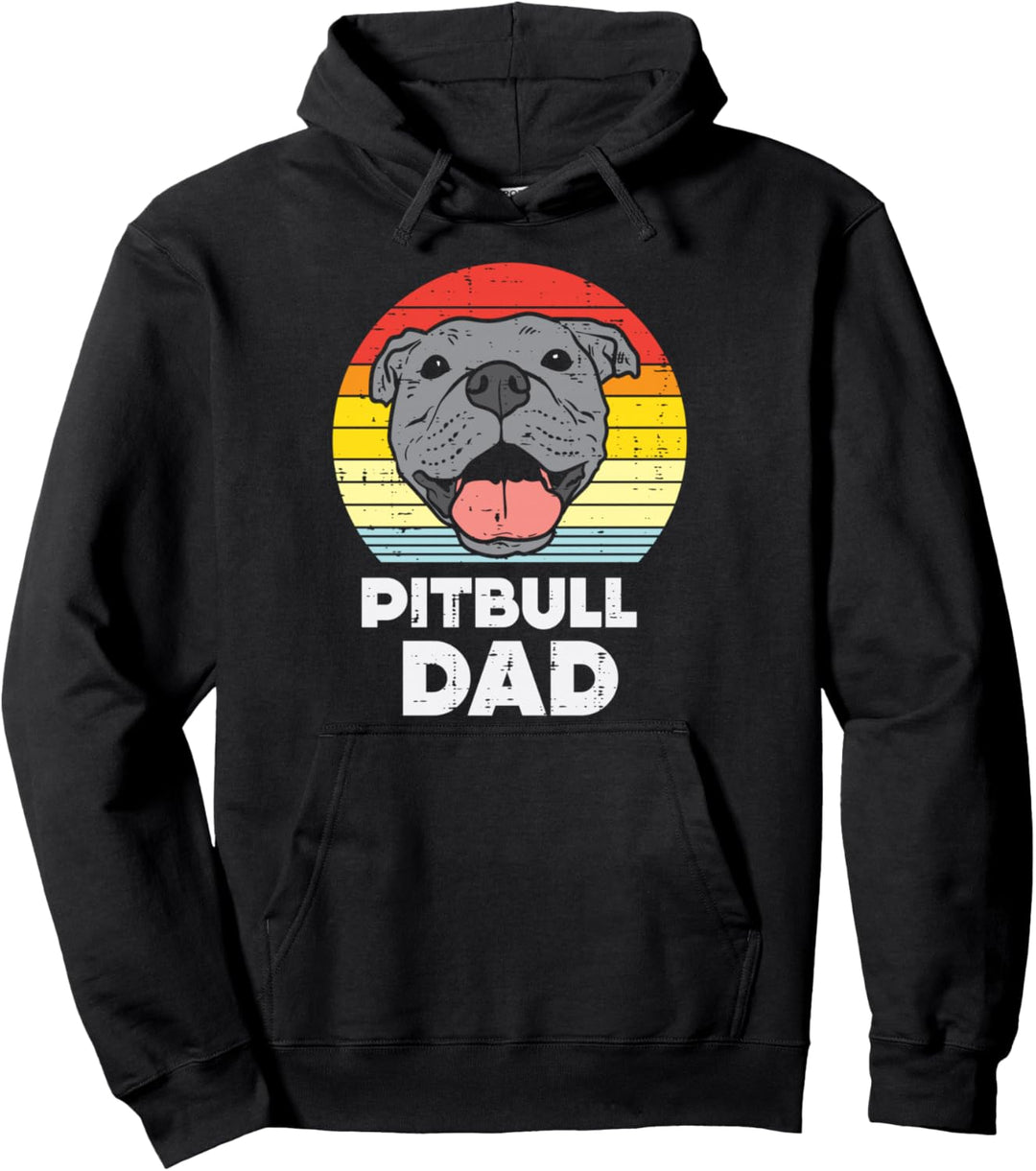 Pitbull Dad Sunset Retro Pittie Pitty Pet Dog Owner Men Gift Pullover Hoodie