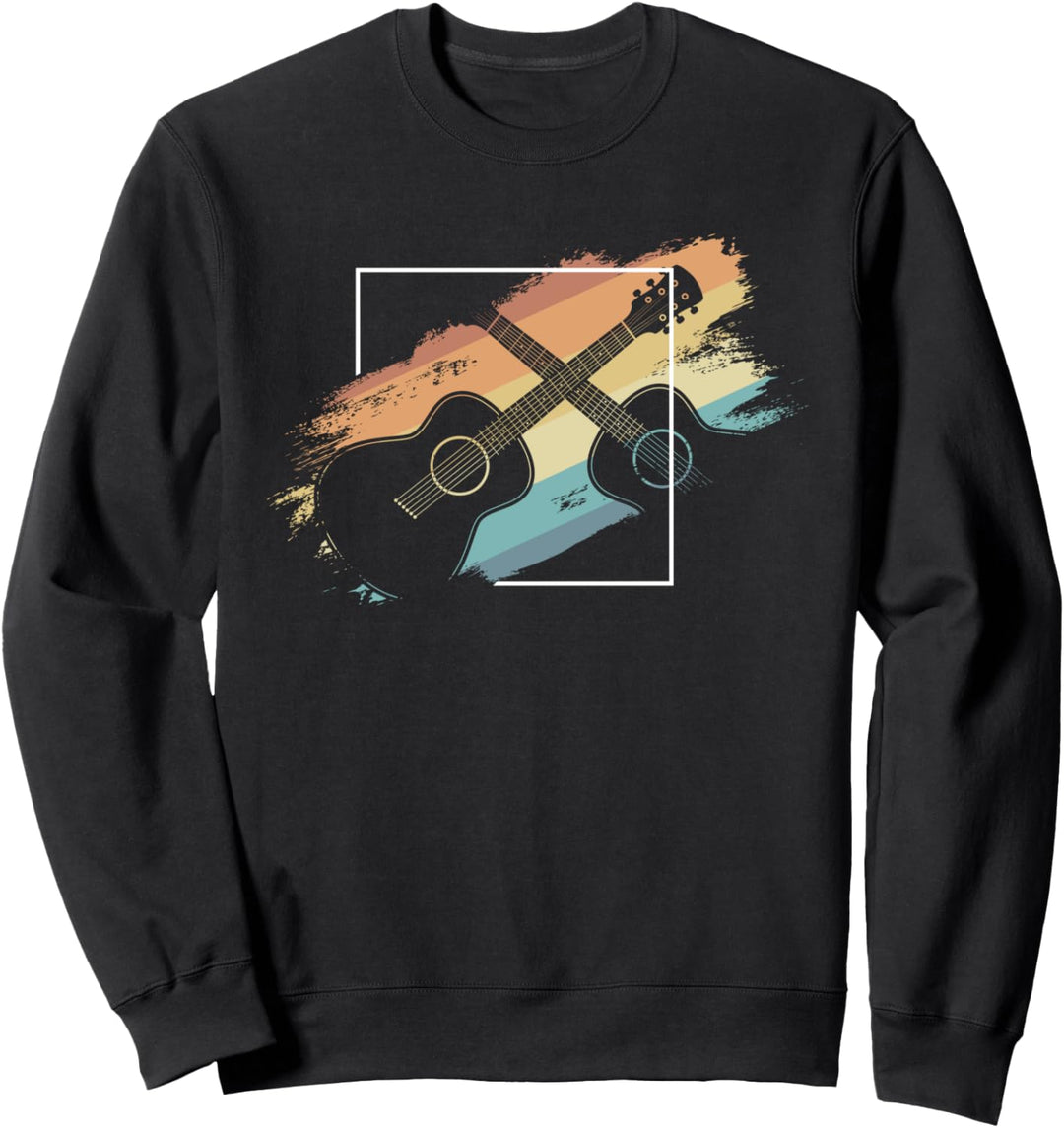 Acoustic Guitar Silhouette Musician Hippie Retro Guitarist Sweatshirt