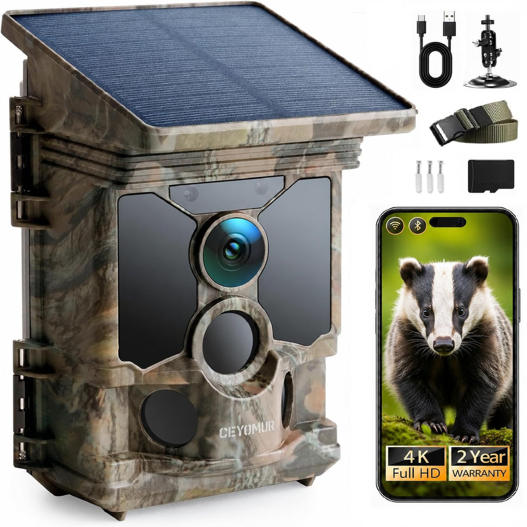 CEYOMUR Solar Wildkamera mit Handyübertragung App, 4K 68MP Wildkamera WLAN | Klare Nachtsicht, 120°