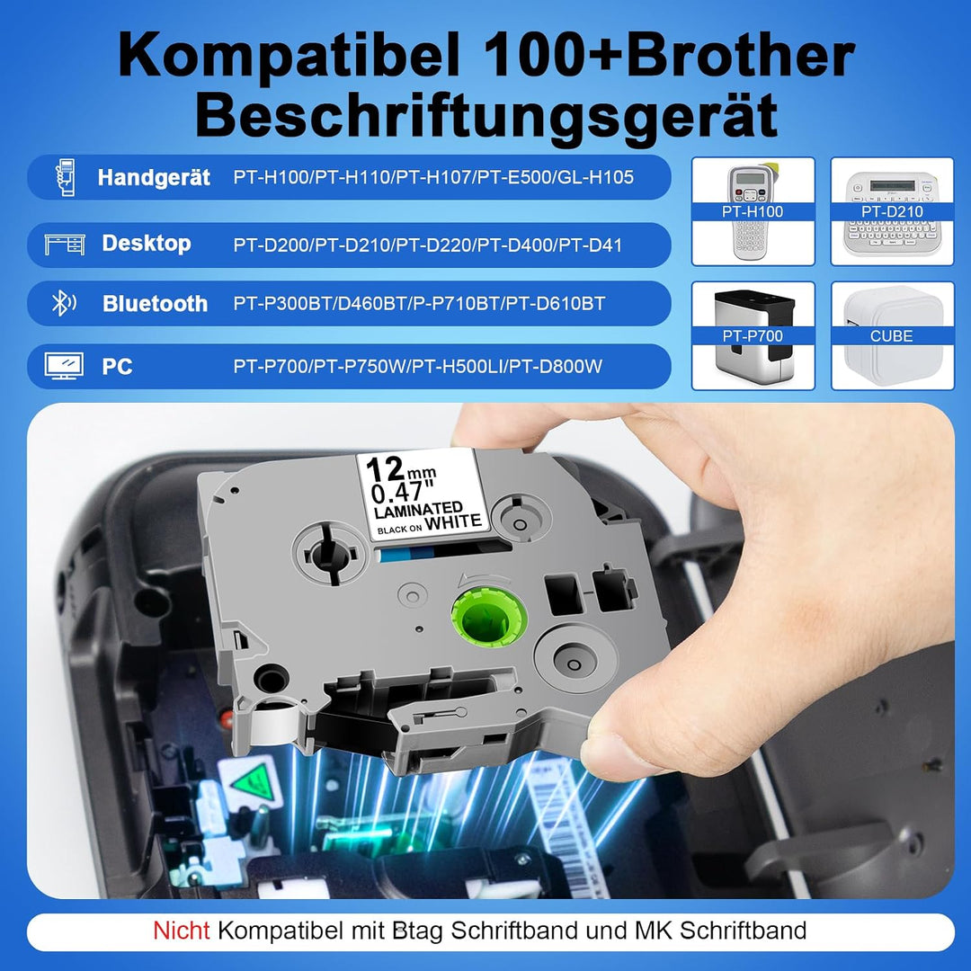 TZe-231 Kompatibel mit Brother P-Touch Bänder 12mm, für Brother TZe Schriftband TZe-231 TZe231 12mm