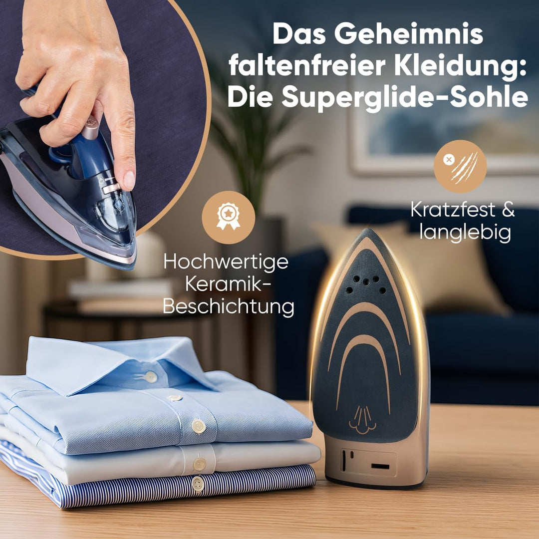 ProfiCare® Reisebügeleisen | Mini Bügeleisen mit klappbarem Griff | 800W | Keramiksohle | 40ml Wasse