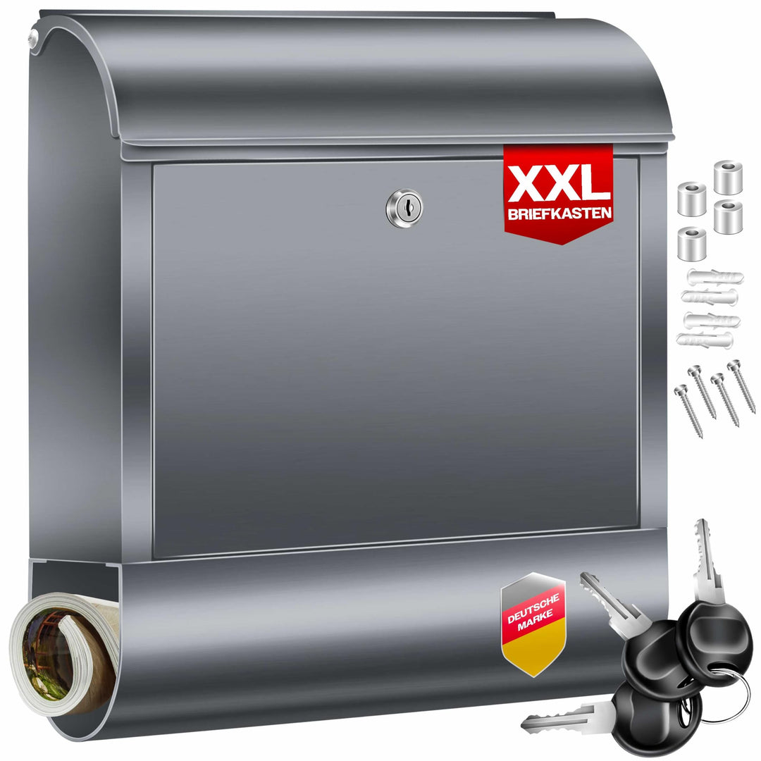 KESSER® Briefkasten XXL Edelstahl Anthrazit, Wandbriefkasten mit Zeitungsfach abschliessbar mit 3 Sc
