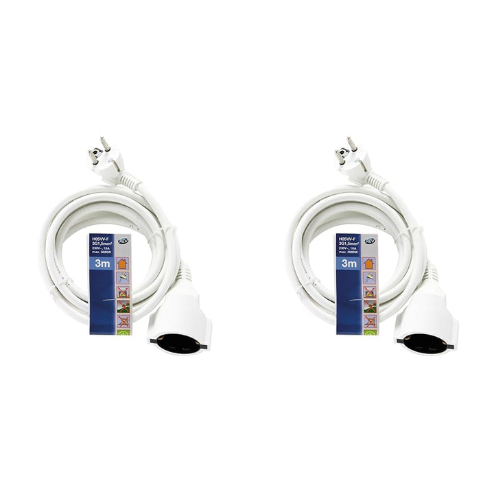 REV 0016030114 Verlängerung, Verlängerungskabel mit Winkelstecker 3m, 3680W, Weiss (Packung mit 2) W