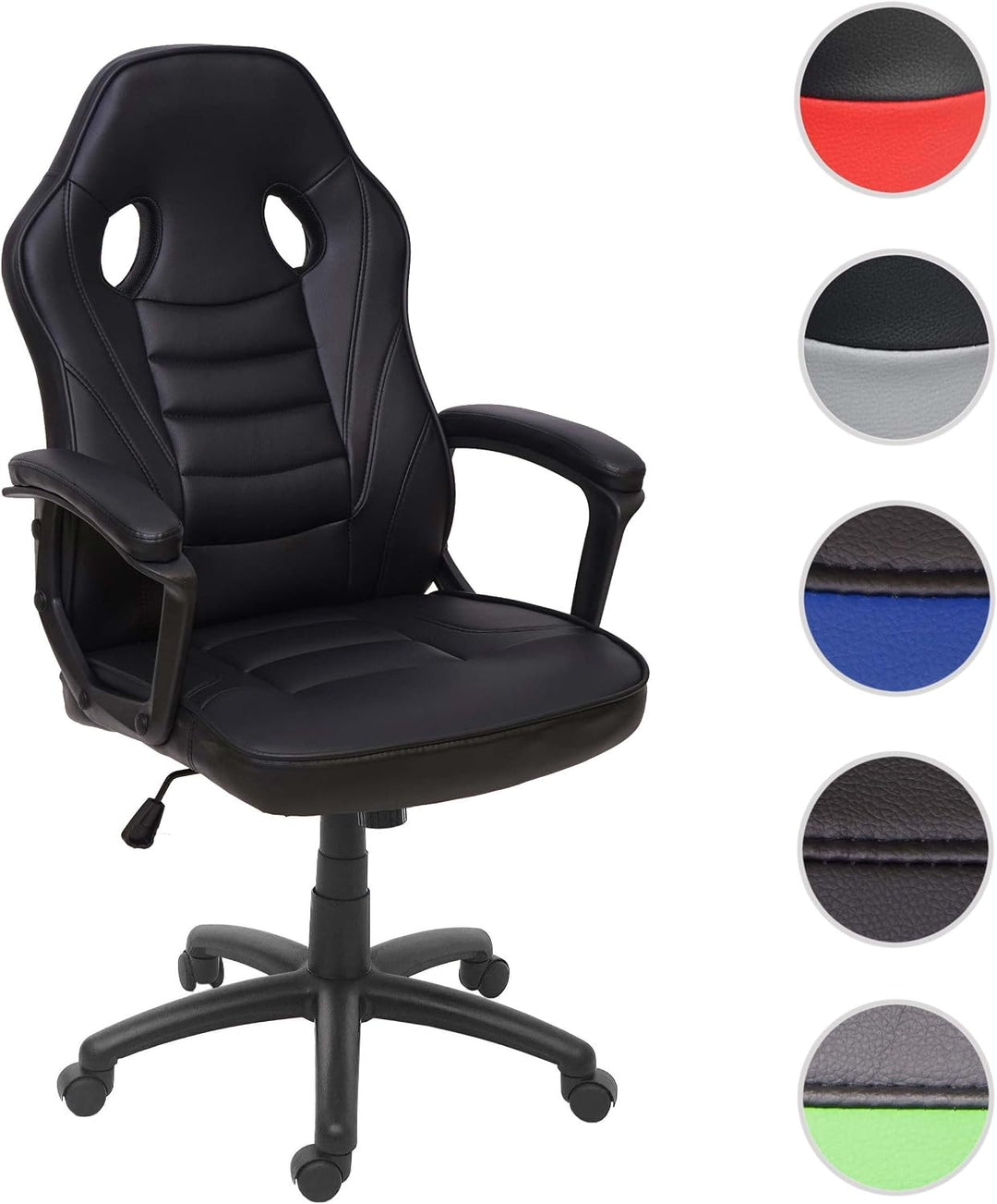 Mendler Bürostuhl HWC-F59, Schreibtischstuhl Drehstuhl Racing-Chair Gaming-Chair, Kunstleder - schwa