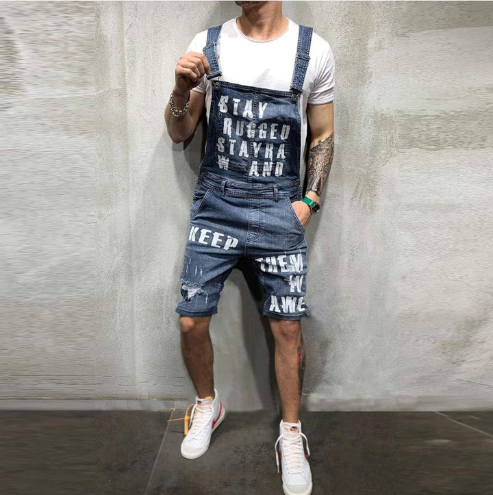Ansenesna Latzhose Herren Jeans Zerrissen Löcher Kurz Jumpsuit Männer Sommer Destroyed Risse Ripped