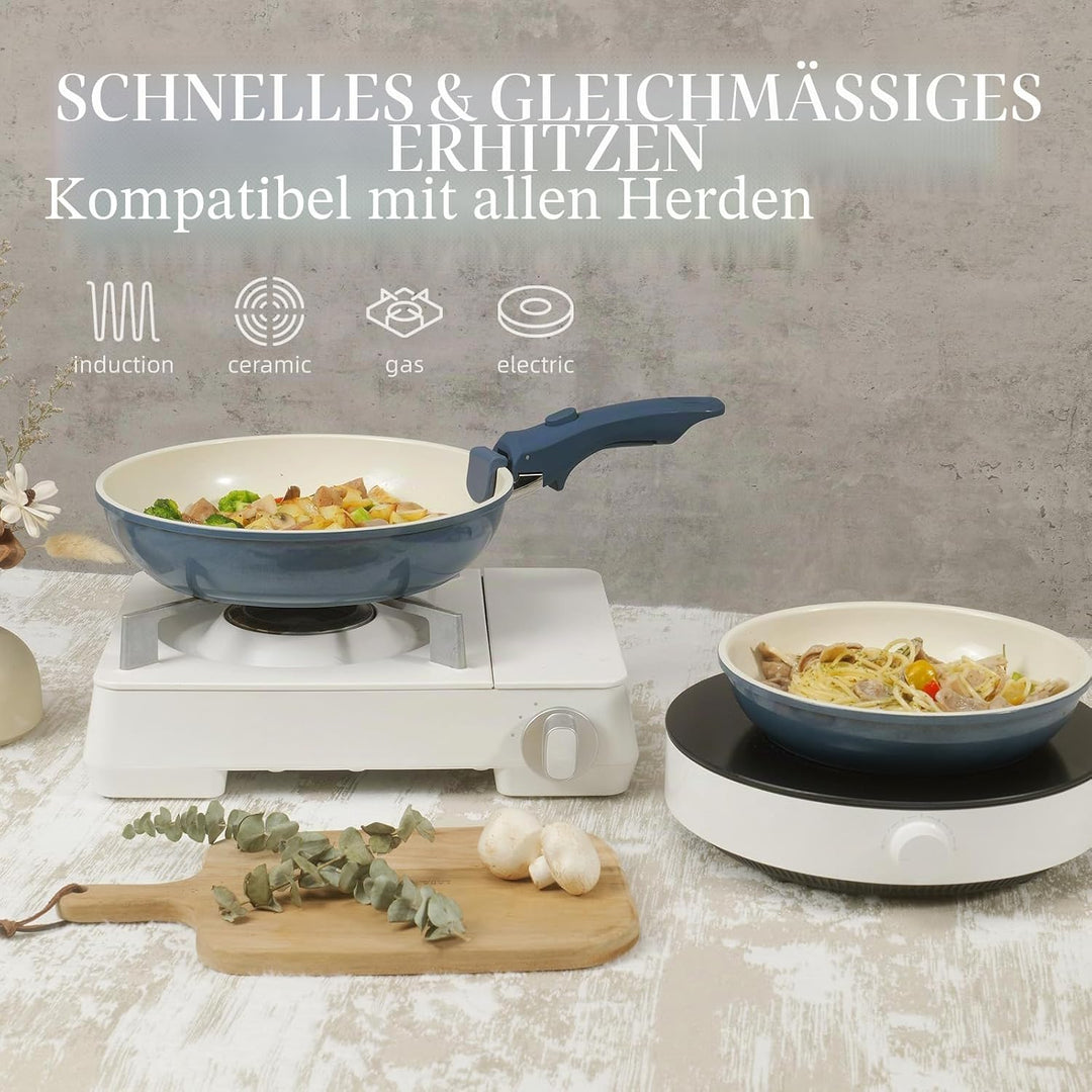 Keramik Topfsets Pfannenset 8 Teilig mit Abnehmbaren Griffen induktionsgeeignet mit Bratpfannen ofen