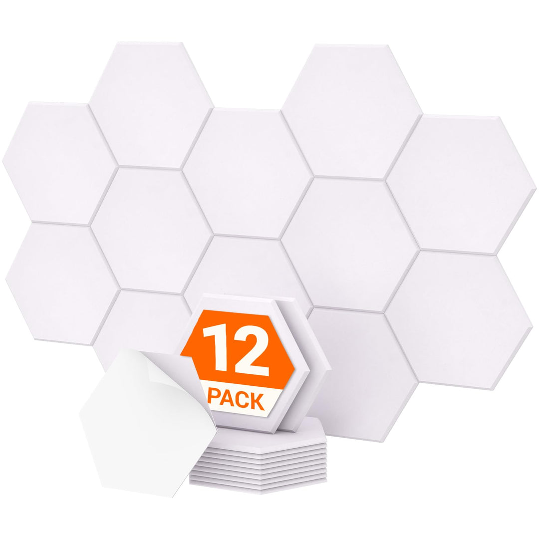TONOR 12 Stück Hexagon Akustikplatten selbstklebend, Schallabsorber Schallschutz mit Hochdichte Wand