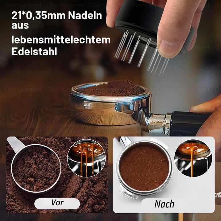 Espresso Tamper 53mm, 3-in-1 Kaffeeverteiler mit WDT Werkzeug, Einstellbare Tiefe Kaffeestempel mit